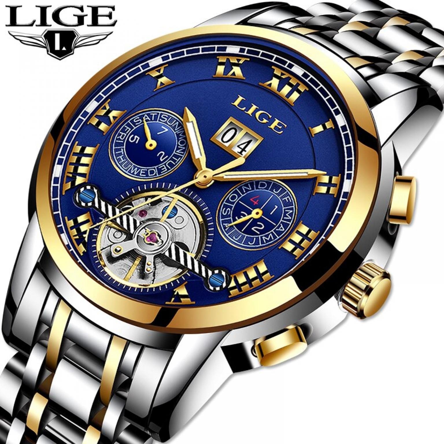 New LIGE Original Brand Watch Men Top Luxury Automatic Mechanical Watch Men Stainless Steel Clock Business Watches 9861
